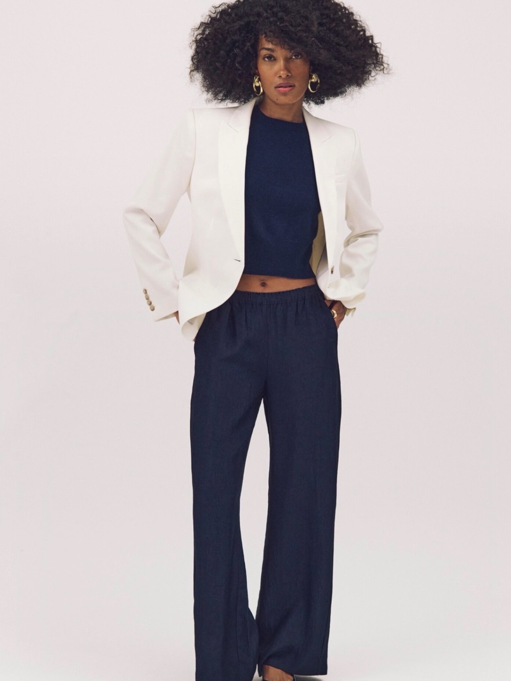 J.Crew NAVY Stratus Textured Satin Pull-On Wide Leg Pants Size Petite Large
